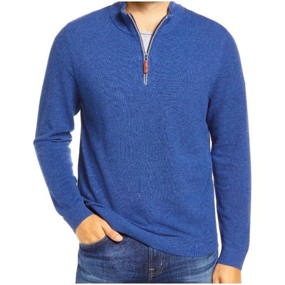 Tommy‎ Bahama Island Zone Mens Blue Quarter Zip Pullover Sweater LT XL